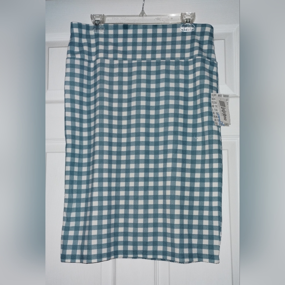Lularoe Cassie Checkered Pencil Skirt in Blue and White
